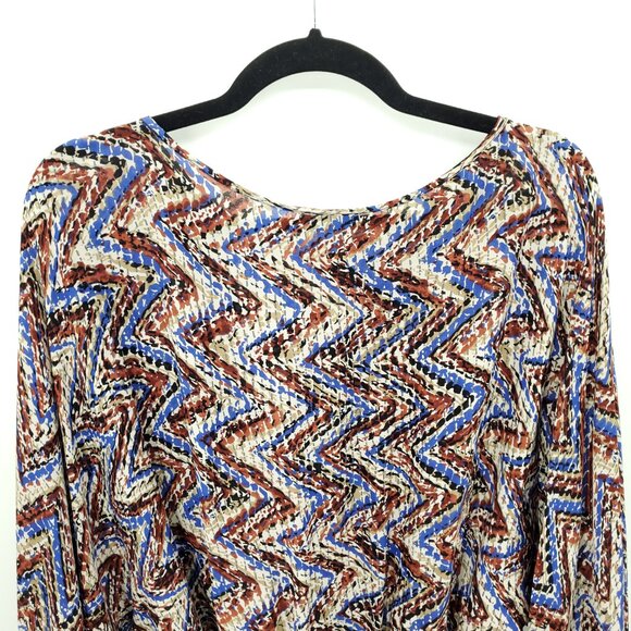 Parker 100% Silk Geometric Printed Balloon Sleeve Mini Dress Batwing Sz M Multi - Picture 10 of 15